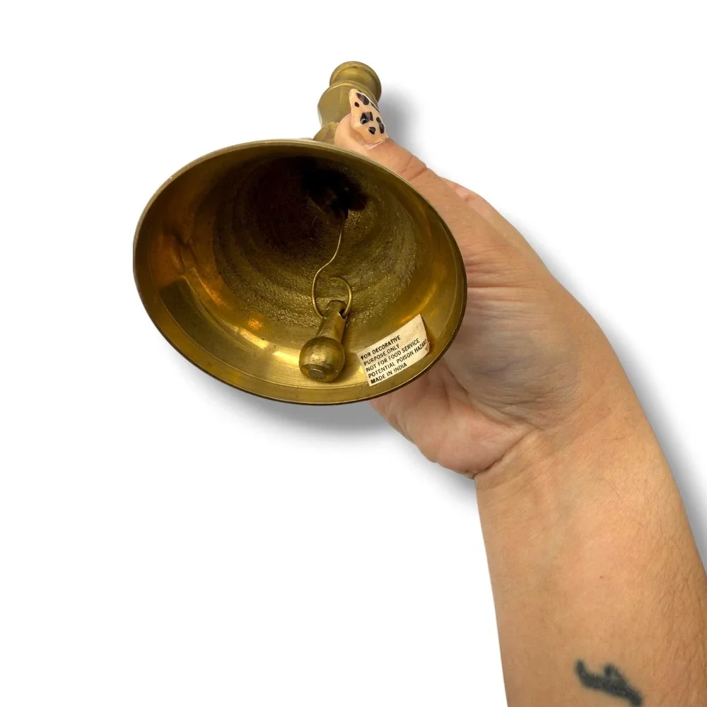 Vintage Solid Brass Hand Bell Made in India Decorative Service Reception Desk